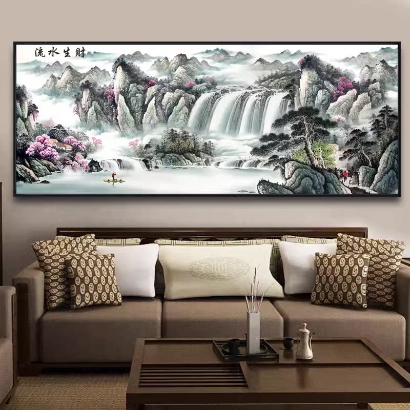 新款印花法国正品DMC十字绣手工线绣客厅山水招财风景画 流水生财