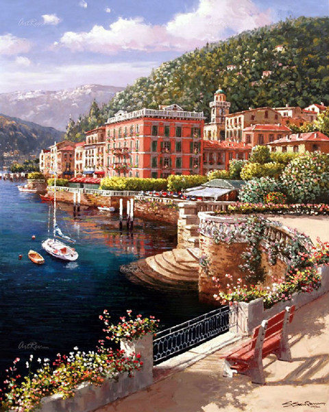 包邮新款精准印花正品DMC十字绣 欧式竖版风景油画 欧洲小镇风情