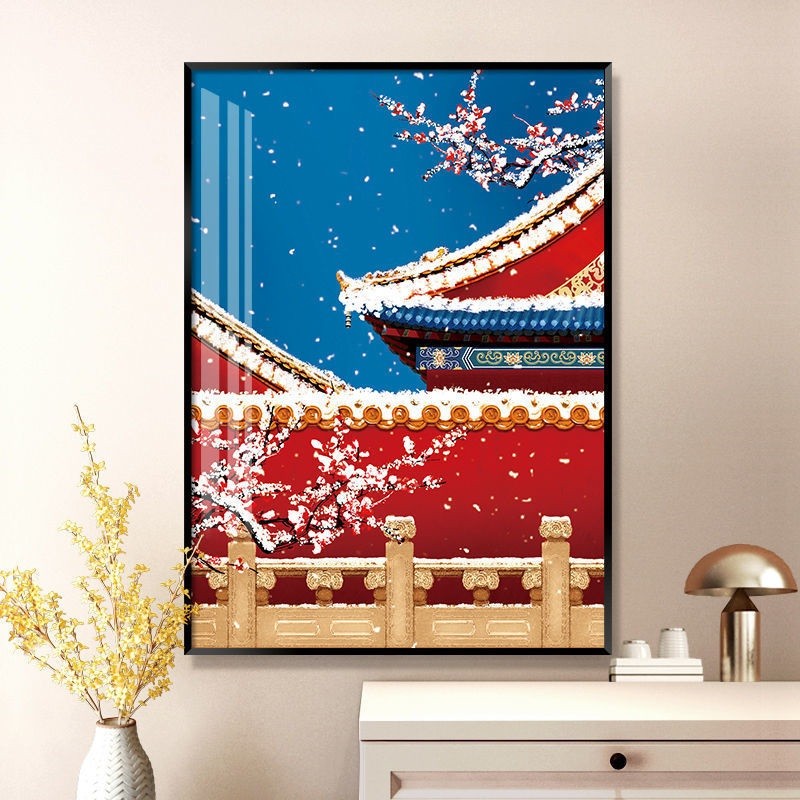 新款印花正品DMC十字绣纯棉线绣客厅玄关竖版简约风景画故宫傲雪