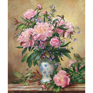 印花正品DMC十字绣客厅卧室餐厅欧式名画牡丹和坎特伯雷风铃花