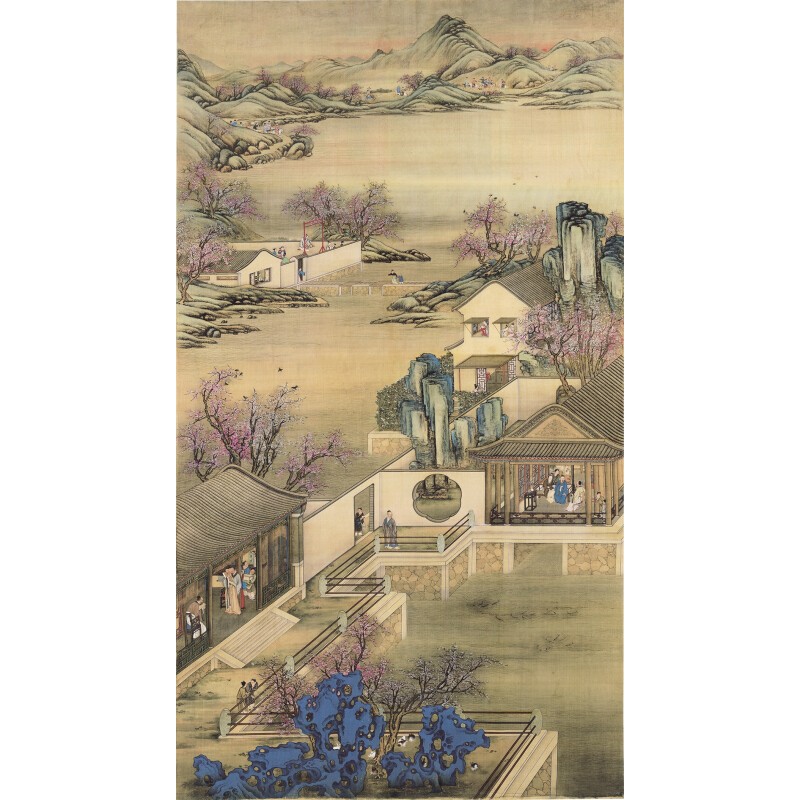 新款印花正品DMC十字绣客厅玄关走廊郎世宁风景名画 雍正赏桃图