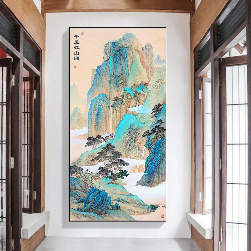 新款印花正品DMC十字绣纯棉线客厅玄关简约现代风景画千里江山图