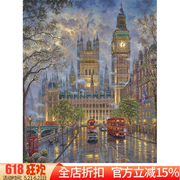 新款精准印花DMC十字绣 客厅风景 世界名画油画 伦敦的大本钟