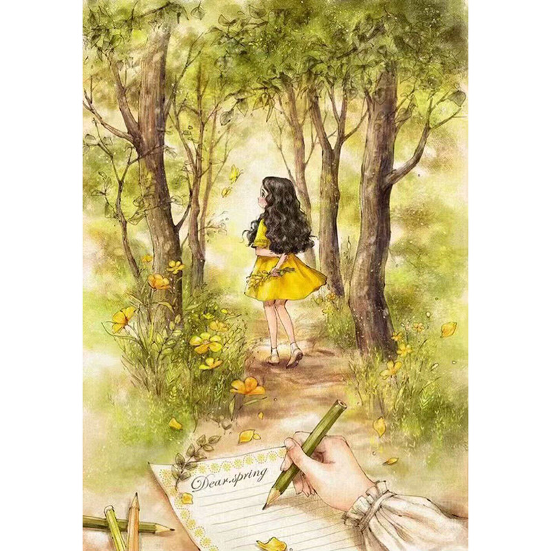 新款印花正品DMC十字绣客厅卧室儿童房人物风景油画森林女孩日记