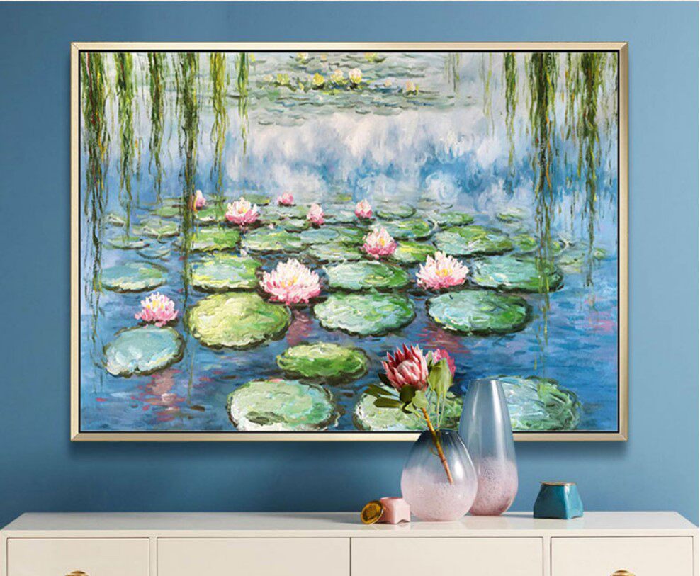 新款精准印花正品DMC十字绣 世界名画 莫奈油画 睡莲与垂柳