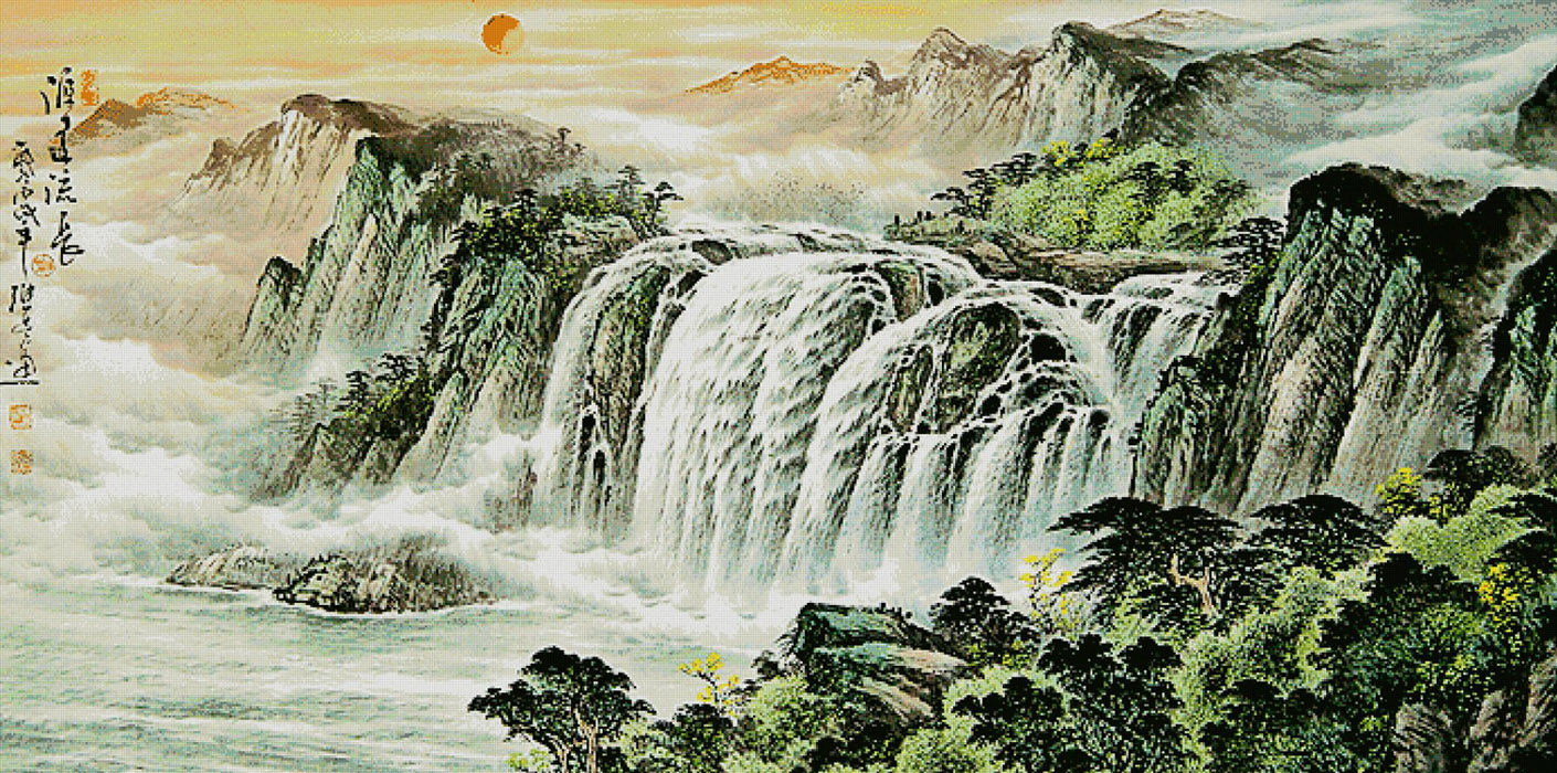精准印花山水新版十字绣DMC正品