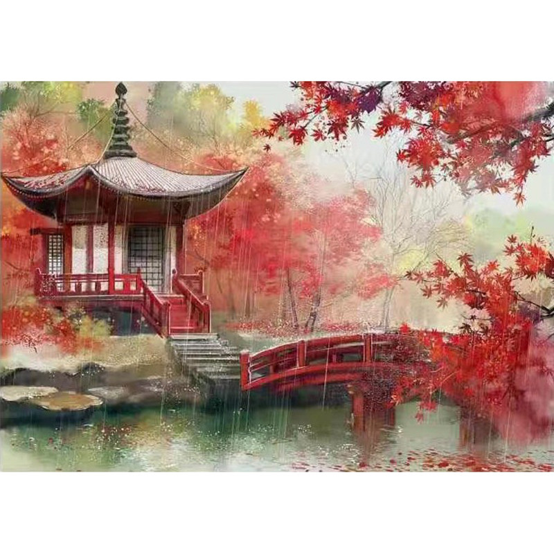 DMC十字绣正品餐厅秋景雨落枫林