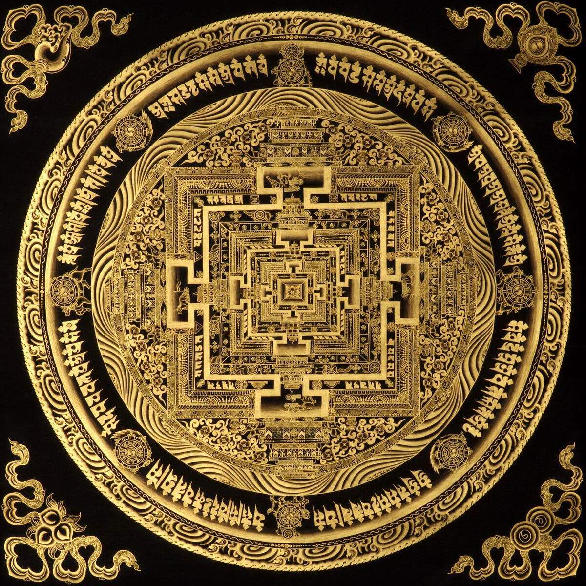 新款印花正品DMC十字绣套件 客厅餐厅玄关黑金唐卡时轮金刚坛城