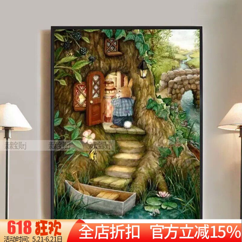 精准印花DMC十字绣正品 卡通油画 温馨卧室 可爱兔子 彼得兔99