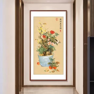 新款印花法国正品DMC十字绣 客厅书房玄关过道竖版花卉岁朝丽景图