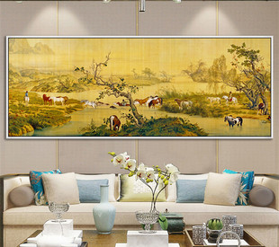 新款印花法国正品DMC十字绣客厅卧室办公室国画名画 郎世宁百骏图