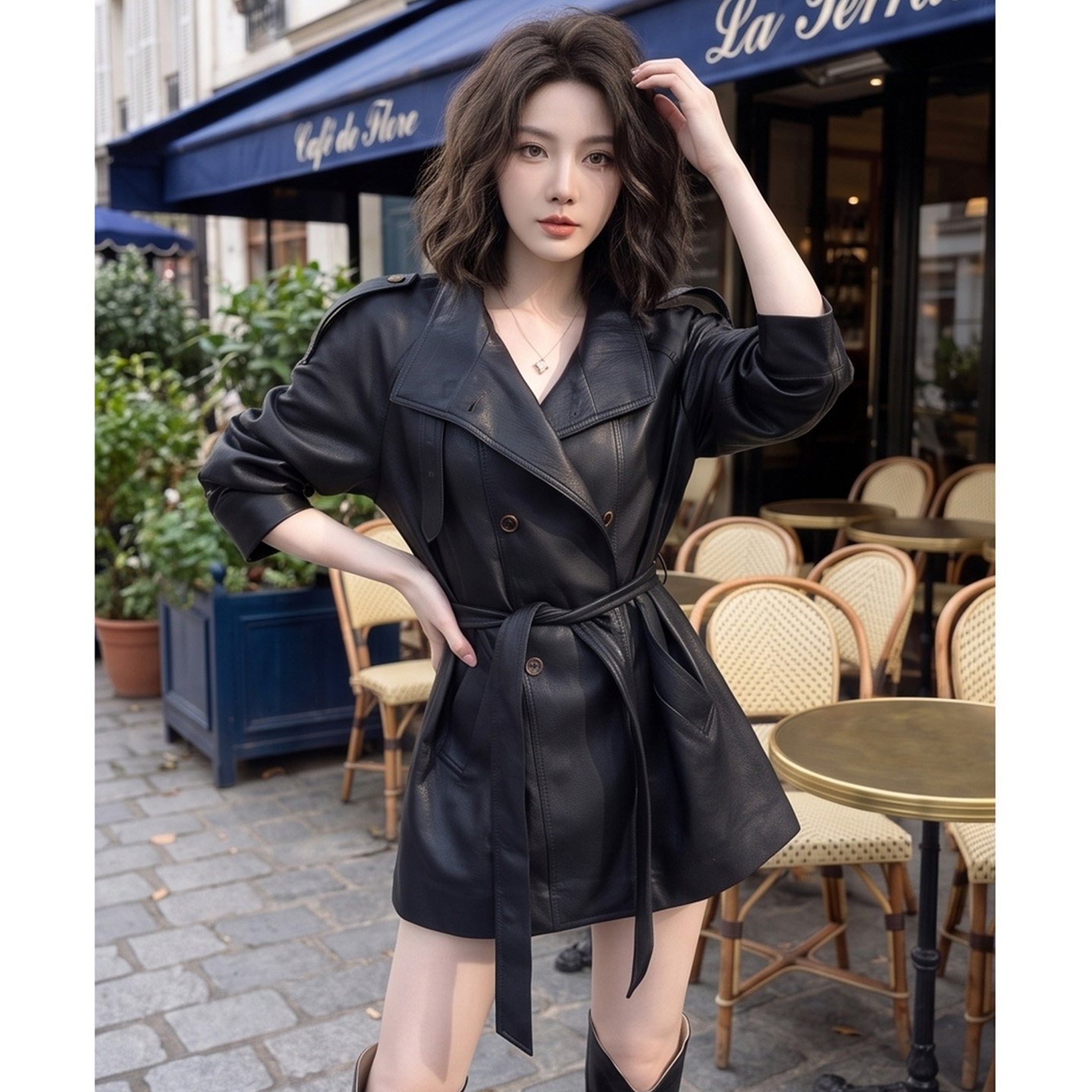 【送运费险】黑色皮衣女中长款秋