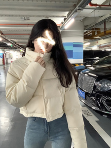 小个子白色短款棉服女冬季2025年新款韩版立领高腰宽松棉衣外套女