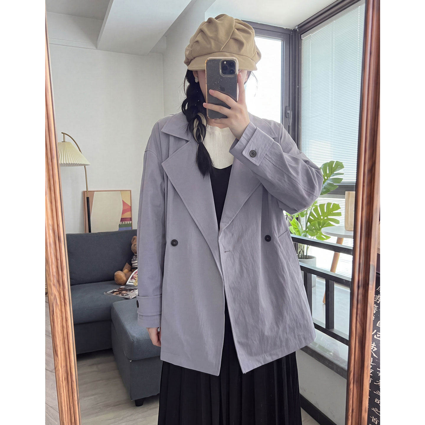 【送运费险】韩系雾紫色风衣女