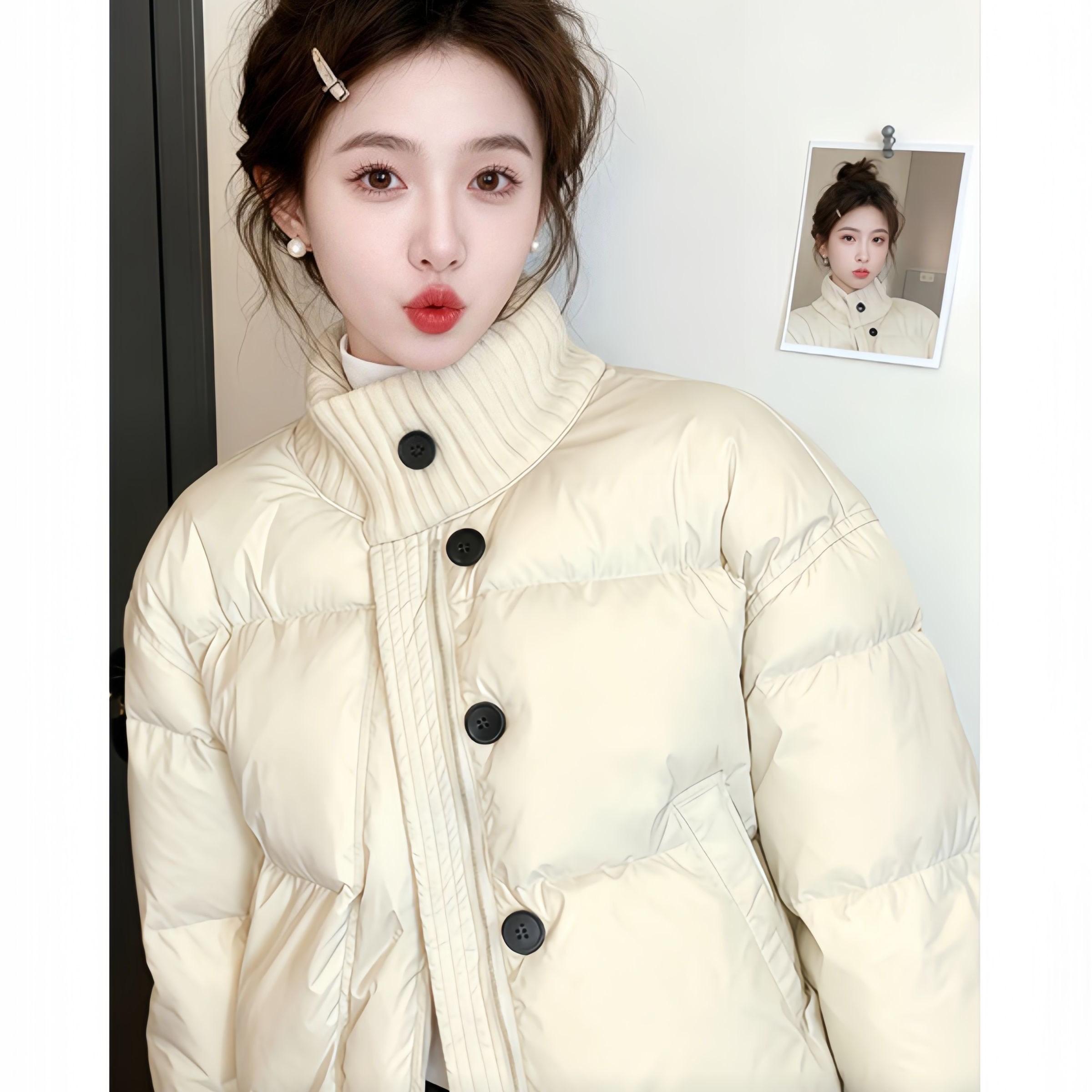 韩版拼接立领棉服女2026冬新款小个子减龄加厚保暖短款棉衣外套女