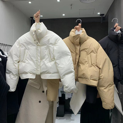 韩版高腰白色短款棉服女面包服