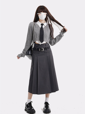 学院风衬衫上衣半身裙套装春季