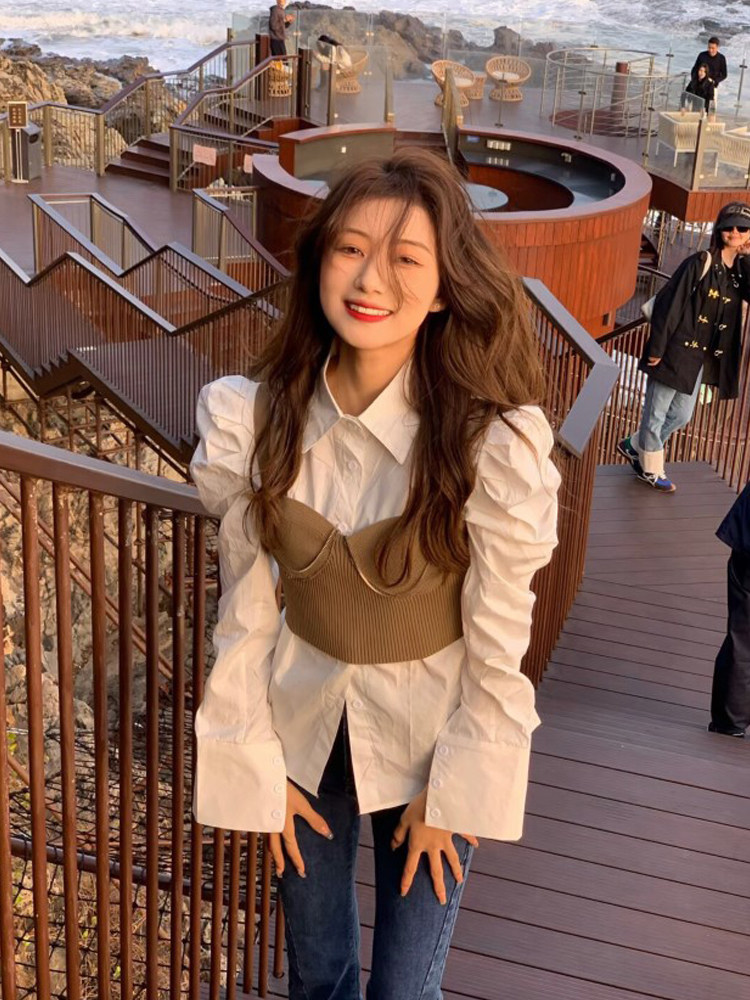 白色泡泡袖衬衫女2026年春季新款法式甜美polo领别致叠穿上衣女,女装/女士精品,衬衫,淘宝优惠券,粉丝福利购,淘宝优惠卷