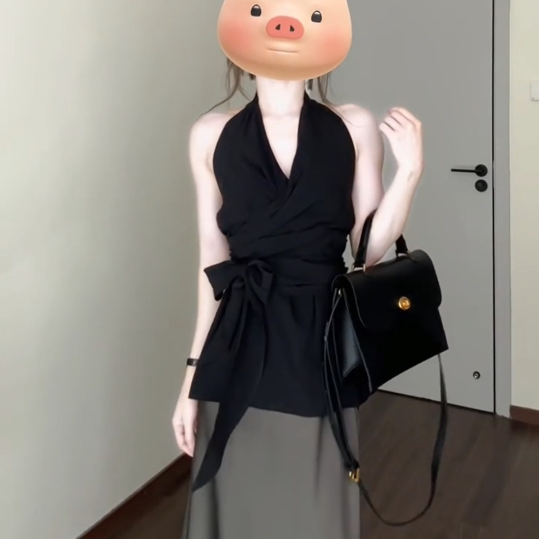 夏季一整套穿搭挂脖露背上衣女新款收腰高级感显瘦半身裙两件套女,女装/女士精品,时尚套装,淘宝优惠券,粉丝福利购,淘宝优惠卷