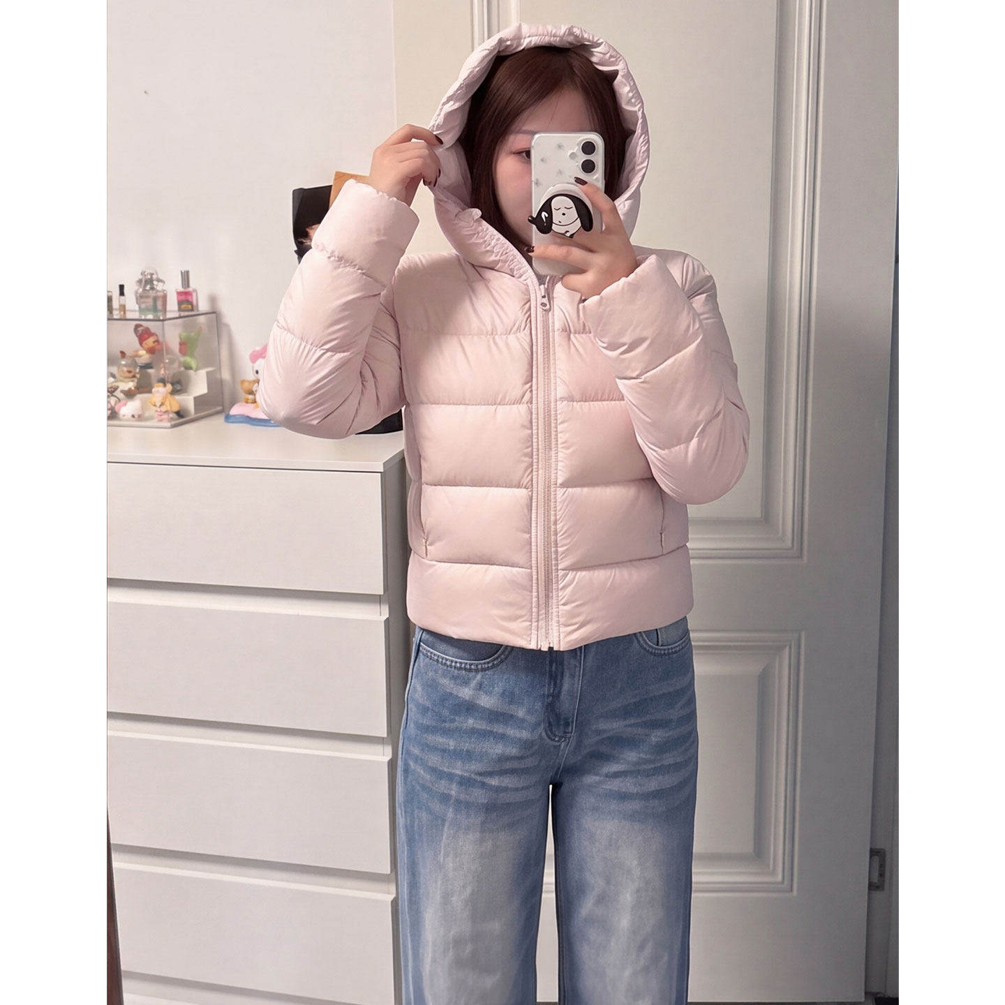 【送运费险】粉色短款连帽棉服女