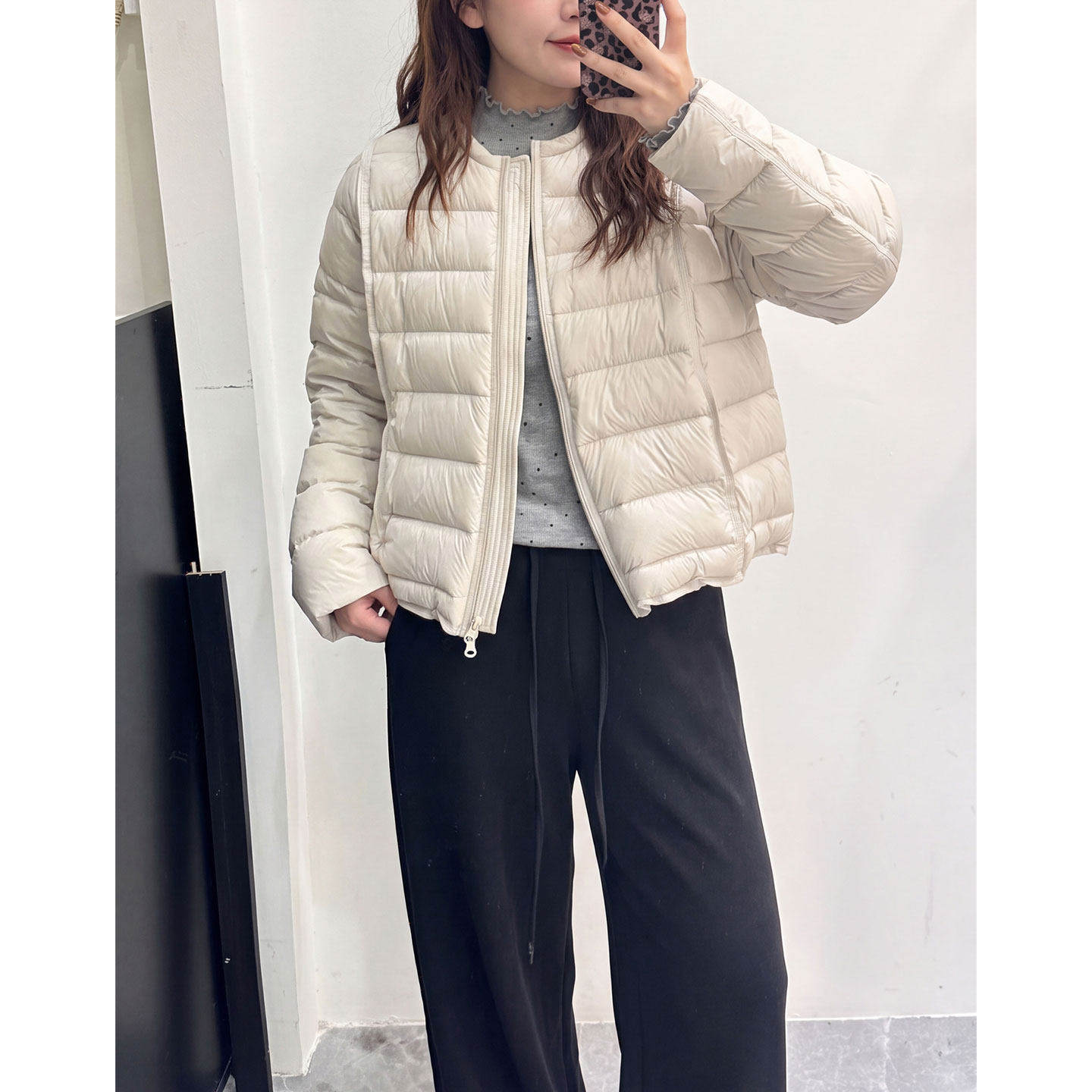 【送运费险】杏色圆领短款棉服女