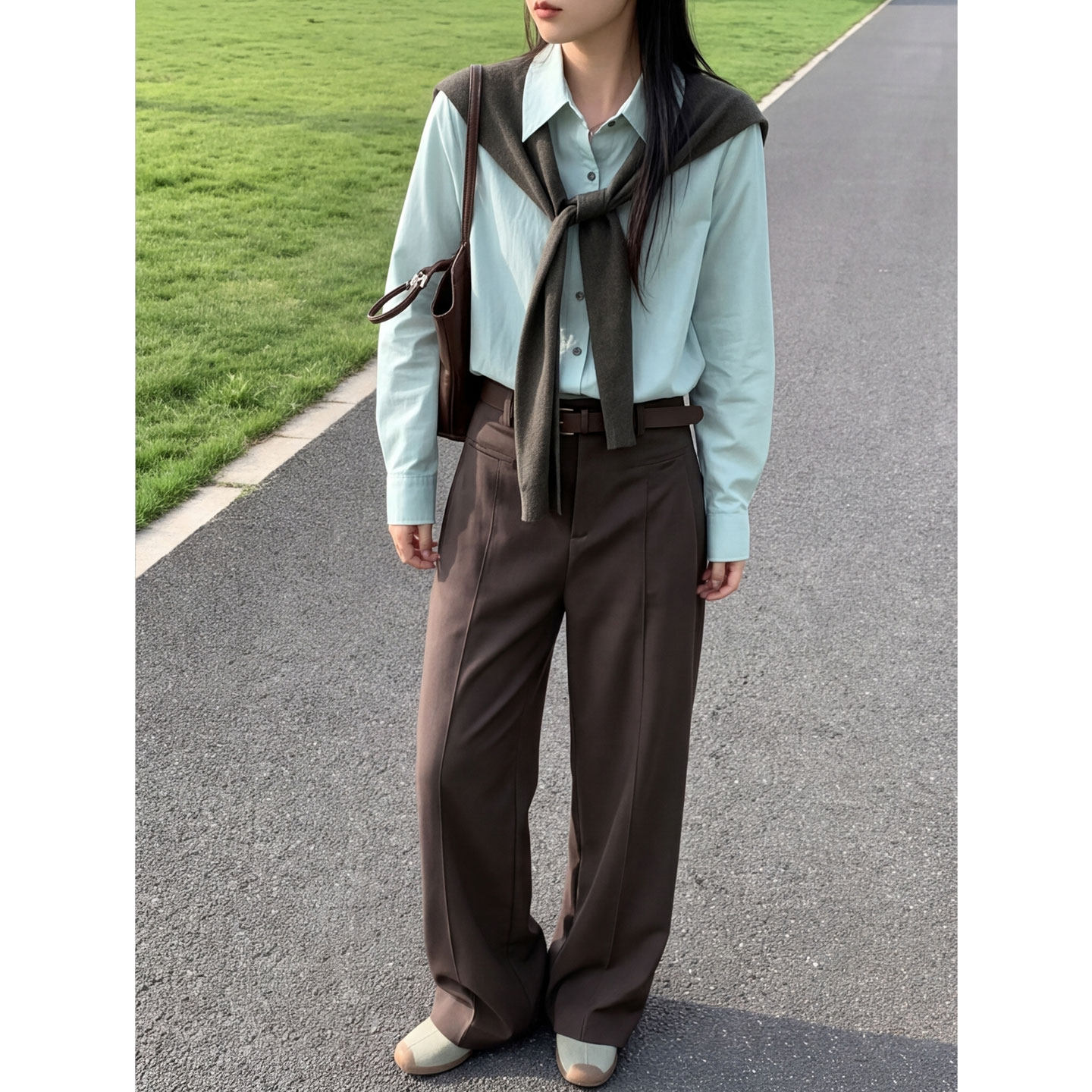 【送运费险】绿色翻领长袖衬衫