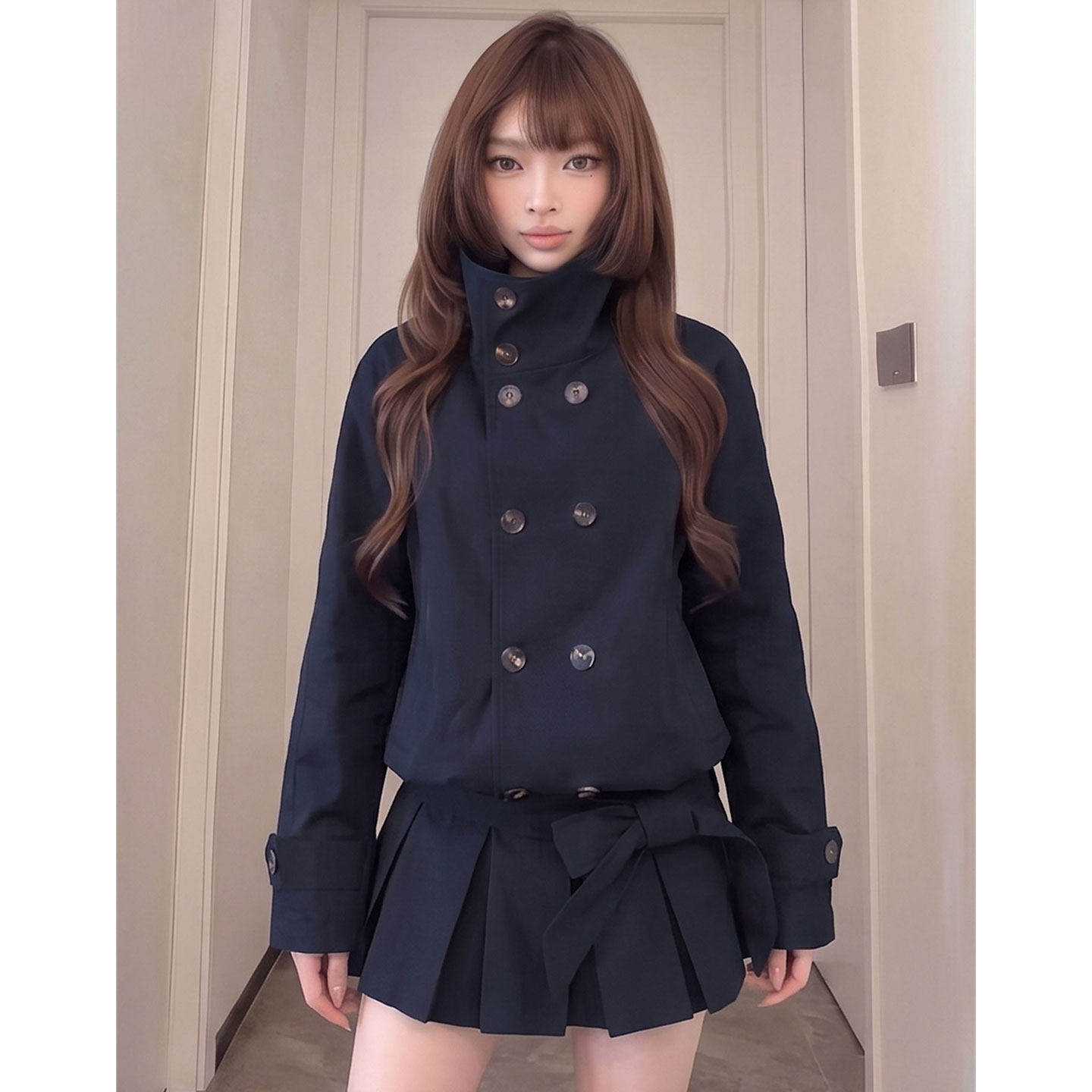 【送运费险】风衣百褶短裙套装女