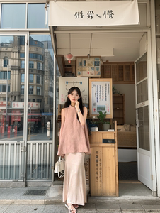 法式简约气质无袖背心上衣夏季甜美温柔风修身包臀长裙两件套装女