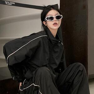 美式运动套装女秋季新款高级感炸街冲锋衣外套休闲阔腿裤两件套女