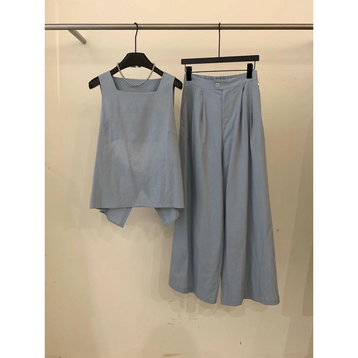 韩系穿搭一整套装女2025夏季纯色无袖背心上衣休闲阔腿长裤两件套