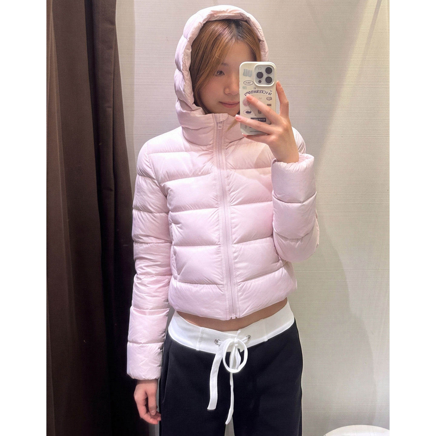 【送运费险】粉色短显白连帽棉服