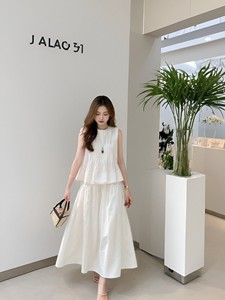 夏装搭配一整套洋气高级感新中式白色无袖短款上衣半身裙两件套女