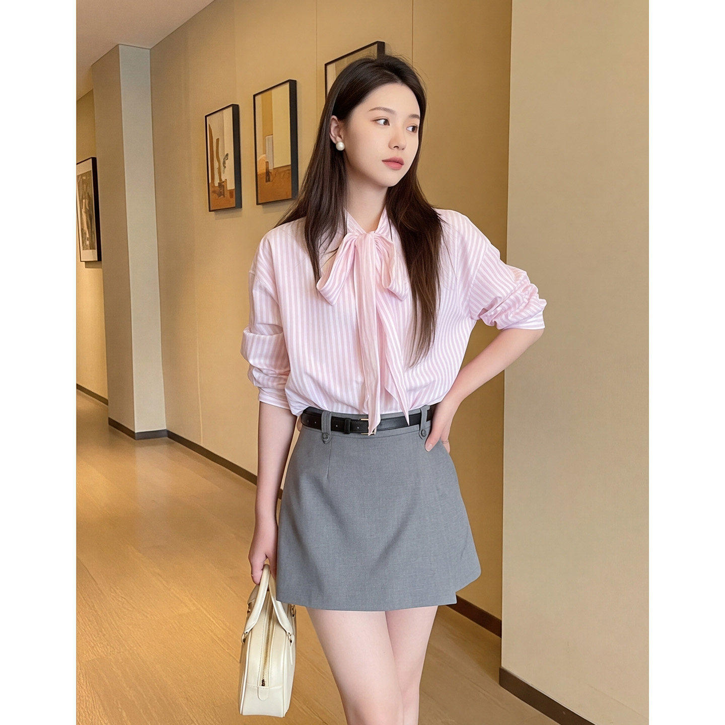 【送运费险】蝴蝶结领带粉色衬衫