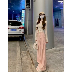 甜辣妹不规则抽绳修身上衣套装女春季新款宽松高腰阔腿裤两件套女