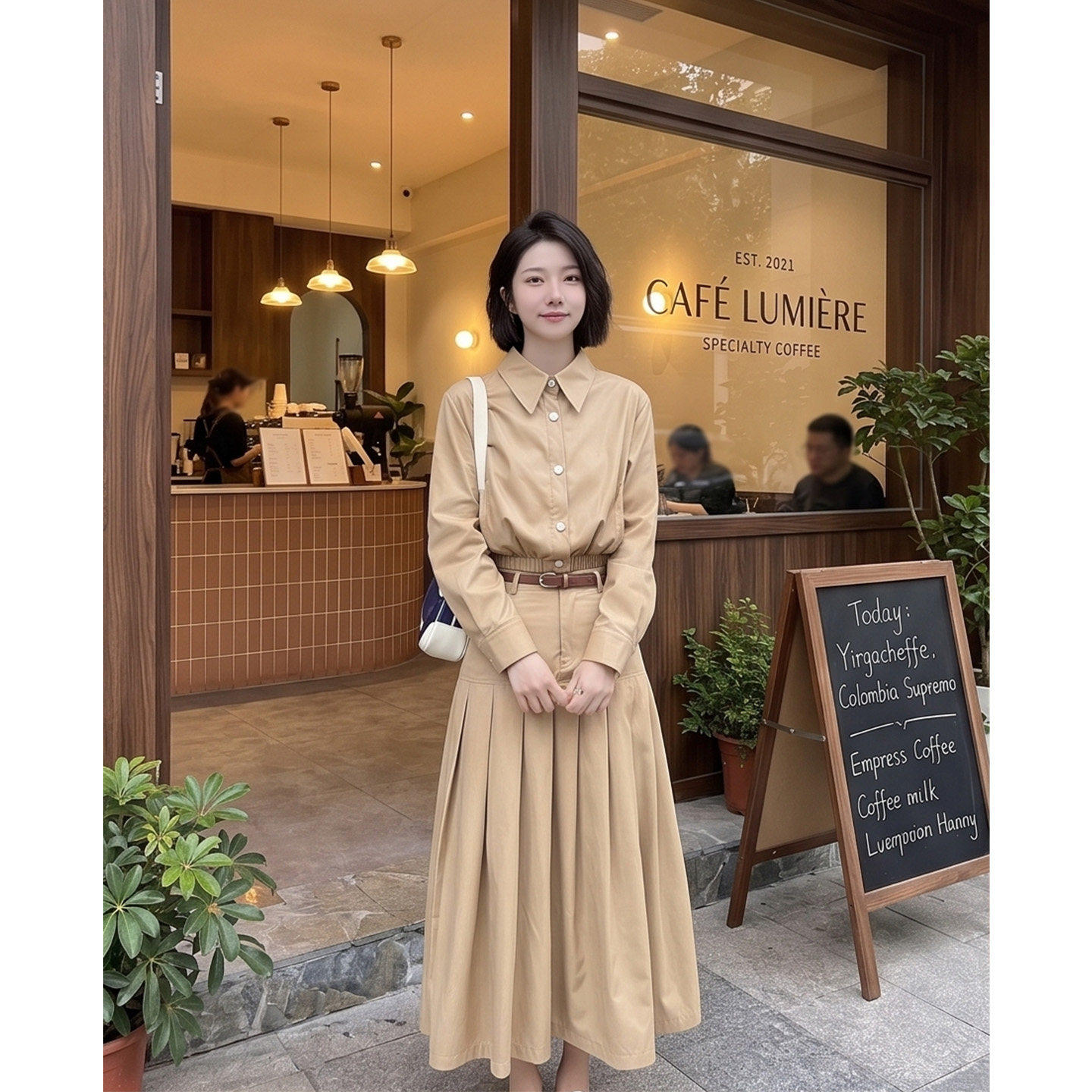 【送运费险】港风卡其工装套装裙