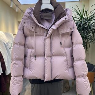 加厚短款棉服女小个子连帽撞色时尚气质面包服女冬季保暖棉衣外套