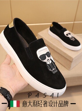 PA轻奢定制意大利欧洲站男鞋恶魔眼真皮刺绣一脚蹬休闲套脚板鞋男