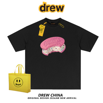 drew美式潮牌趣味蛋糕卡通休闲百搭宽松印花休闲短袖T恤情侣上衣