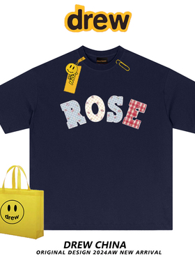 drew美式潮牌rose朴彩英明星同款字母短袖T恤男女宽松休闲上衣ins