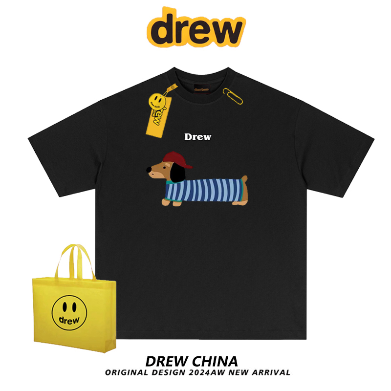 drew美式潮牌趣味可爱腊肠狗印花短袖T恤男女夏季宽松纯棉半袖ins
