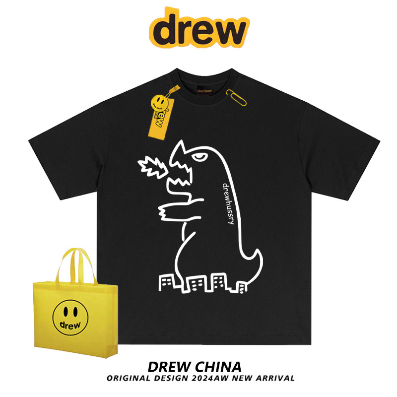 drew美式卡通喷火恐龙重磅短袖