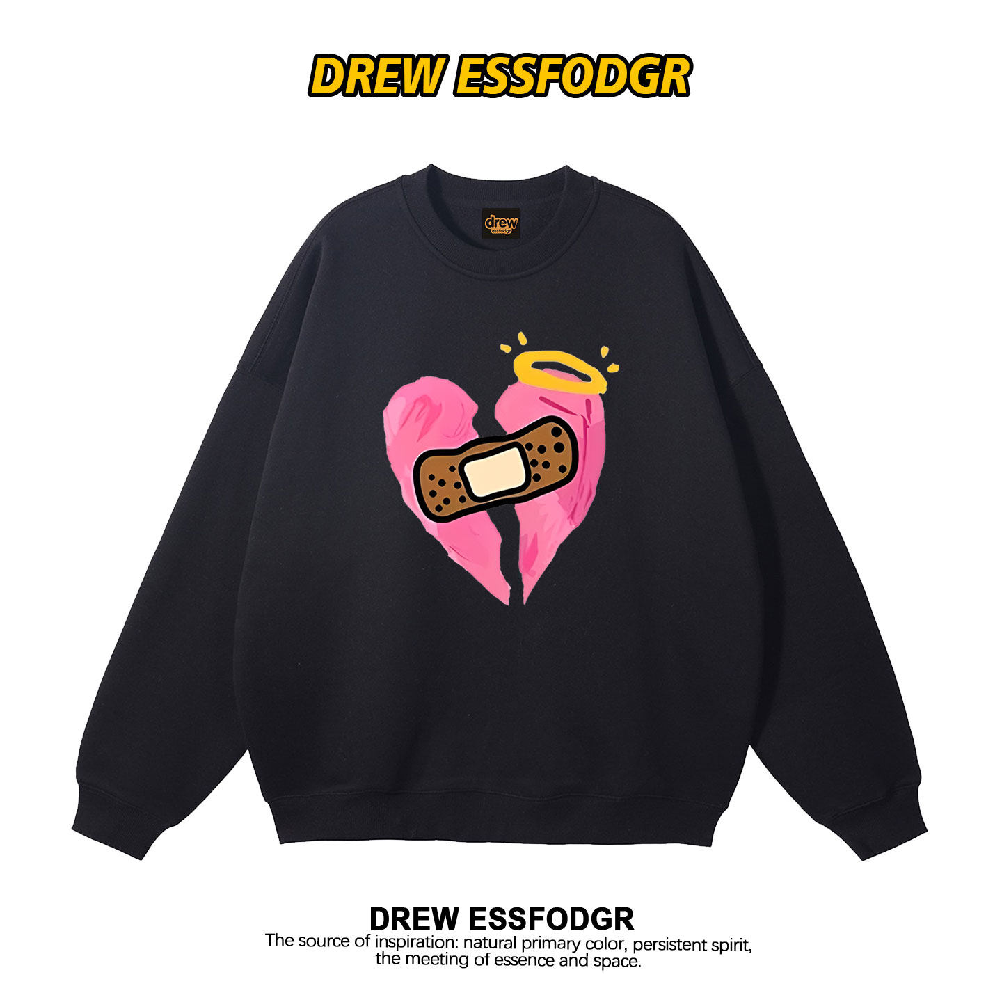 drew美式潮牌爱心印花圆领卫衣