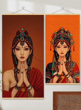 卓玛竹帘挂画装饰画茶室背景帘子