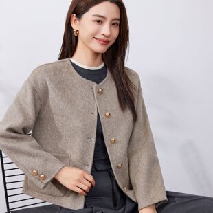 高端双面呢大衣女小个子2025年冬季新款羊毛咖色短款毛呢外套