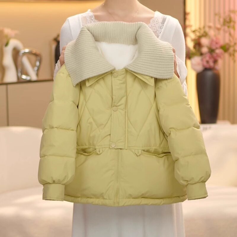 冬装女童棉服新款儿童洋气冬季加绒加厚棉衣女孩棉袄外套针织翻领