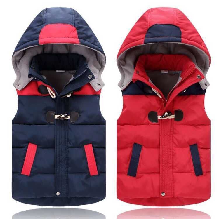 儿童羽绒棉马甲冬季男女童宝宝加绒加厚连帽马甲幼儿园校服Logo