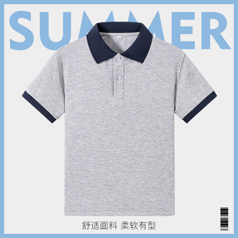 中小学生男女童英伦夏装校服短袖t恤polo衫藏青衣领灰色园服班服