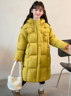 女童大被子棉服姜黄色加长加厚保暖棉衣冬季御寒中大童外套上衣