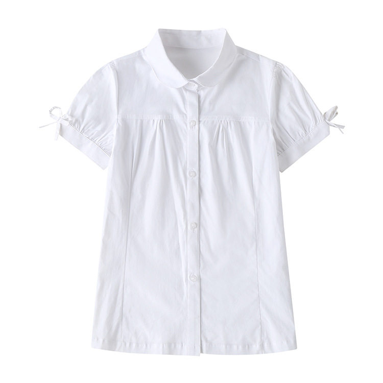 中小学生校服学院风英伦风棉夏装白色蝴蝶结袖口衬衫短袖女
