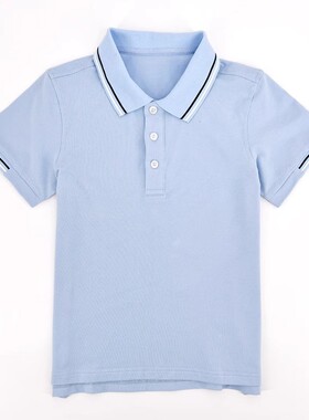 E夏季短袖小学生校服浅蓝色POLO衫t恤翻领衬衫男女初中生班服T恤